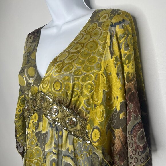 Vintage Y2K Anna Paul Silk Blouse Size M Green Gold Embroidery Sequins Maternity - Picture 6 of 8